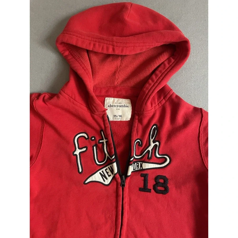 Abercrombie‎ & Fitch 14/16 Kids Zip Hoodie Sweatshirt Red Y2K NY Holiday Unisex